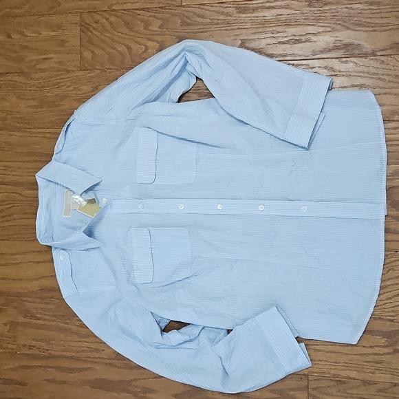 Michael Micheal Kors Blue White Striped Button Up Long Sleeve Shirt Size 1X NWT - Picture 1 of 6